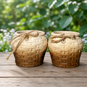 Chậu Gốm Mini Hình Giỏ Nơ Nâu