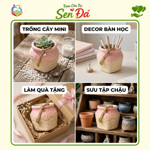 Chậu Gốm Mini Hình Giỏ Nơ