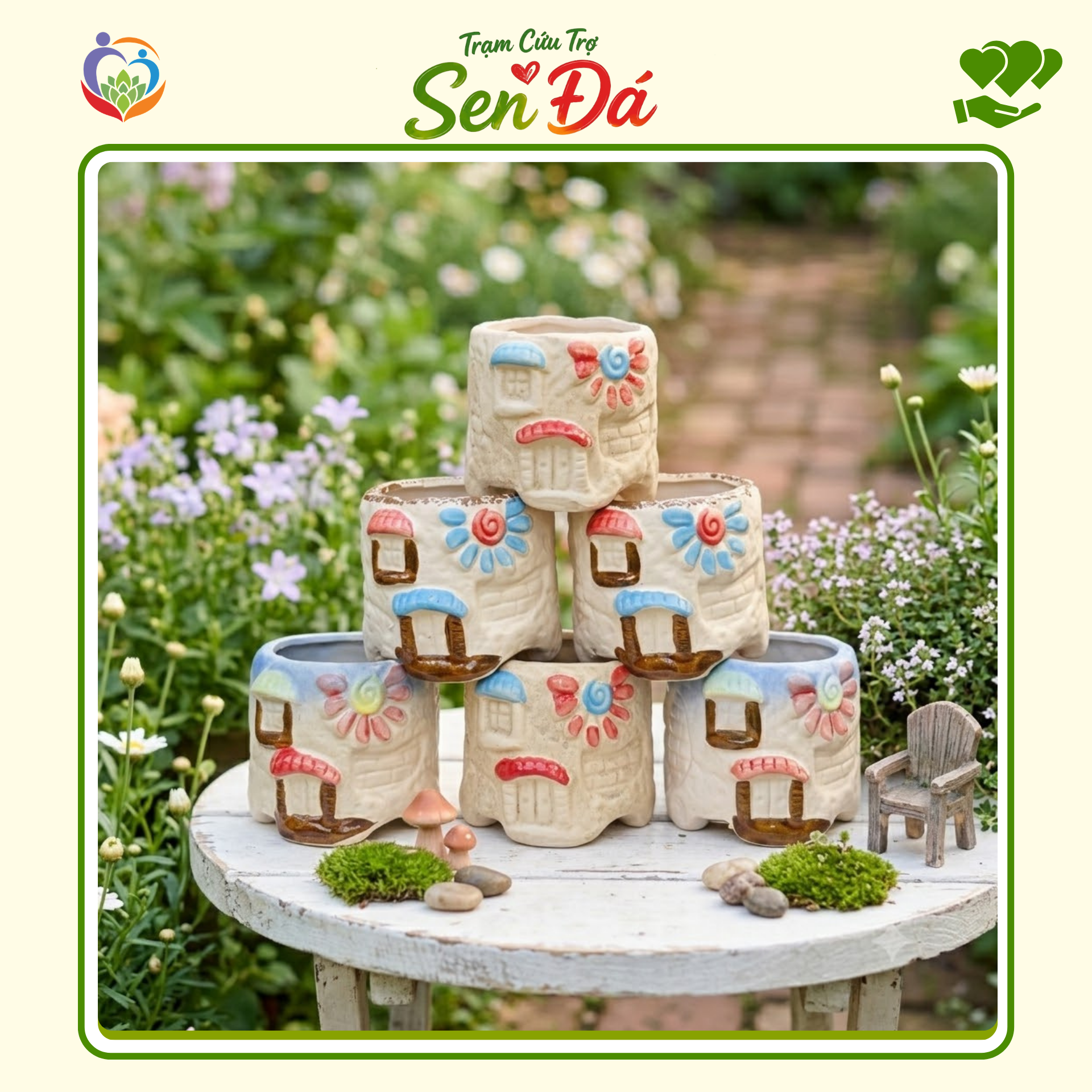Chậu Gốm Mini Hình Nhà Vuông