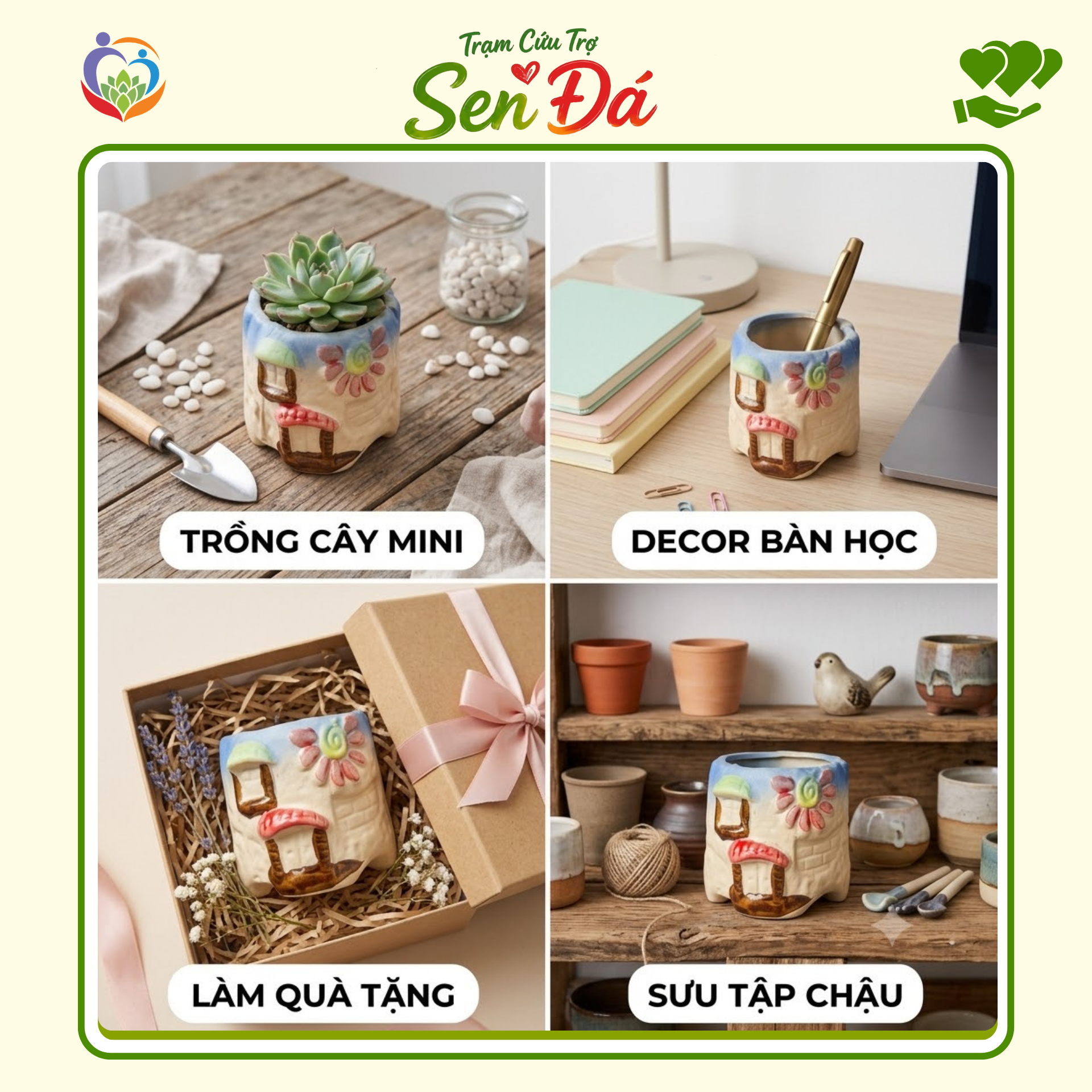 Chậu Gốm Mini Hình Nhà Vuông