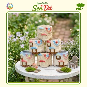 Chậu Gốm Mini Hình Nhà Vuông